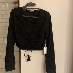 Black embroidered Eyelet top